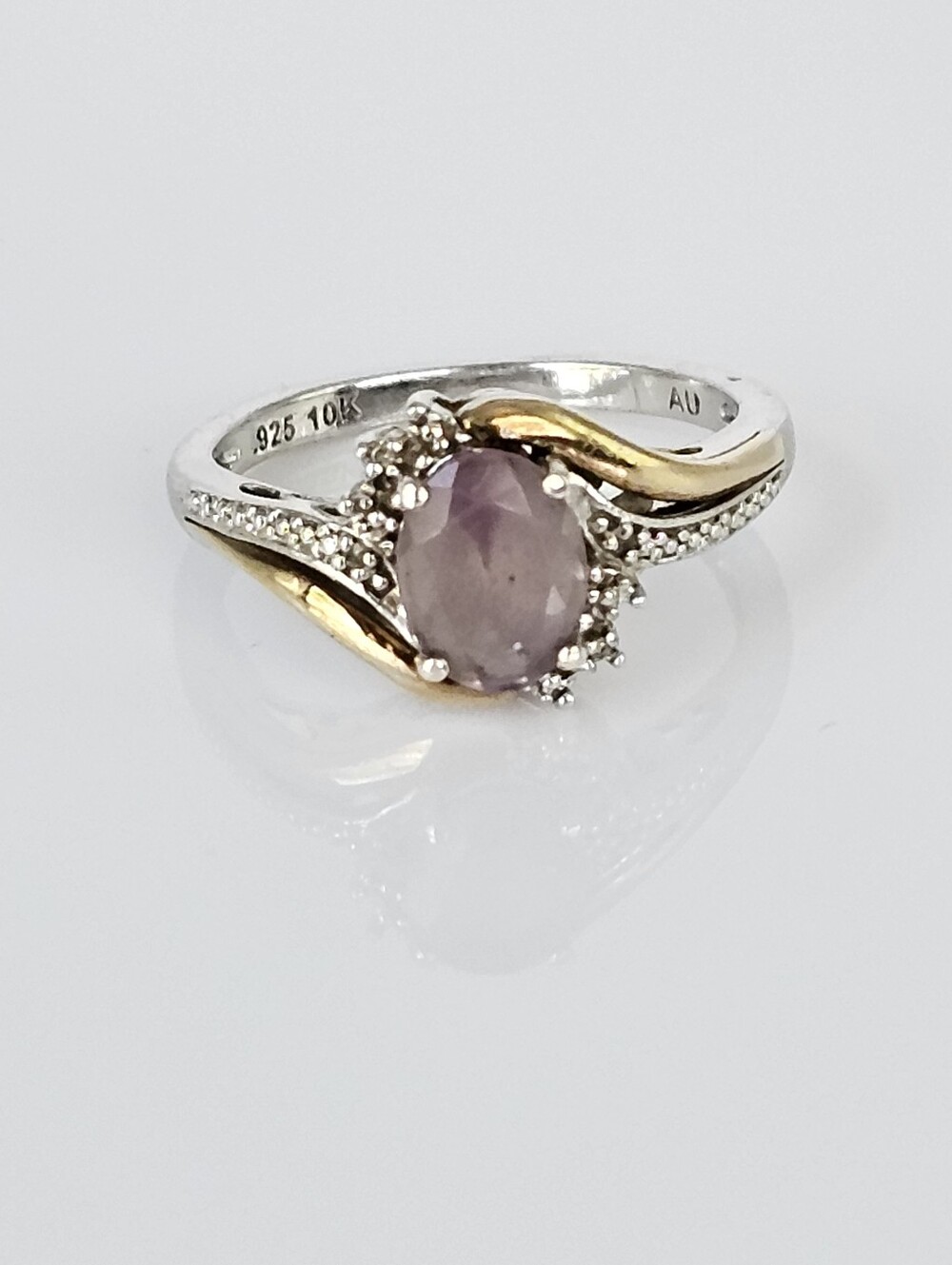 Genuine Amethyst & Diamond Ring in 10k & Sterling Silver Sz 7!